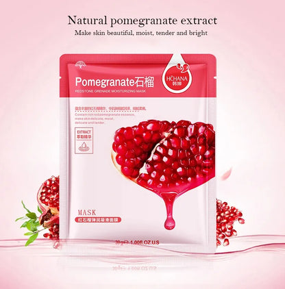 Natural Plant Facial Mask Moisturizing Oil Control Firming Fruit Aloe Korean Sheet Face Mask Beauty Skin Care Prodcuts (Pomegranate)