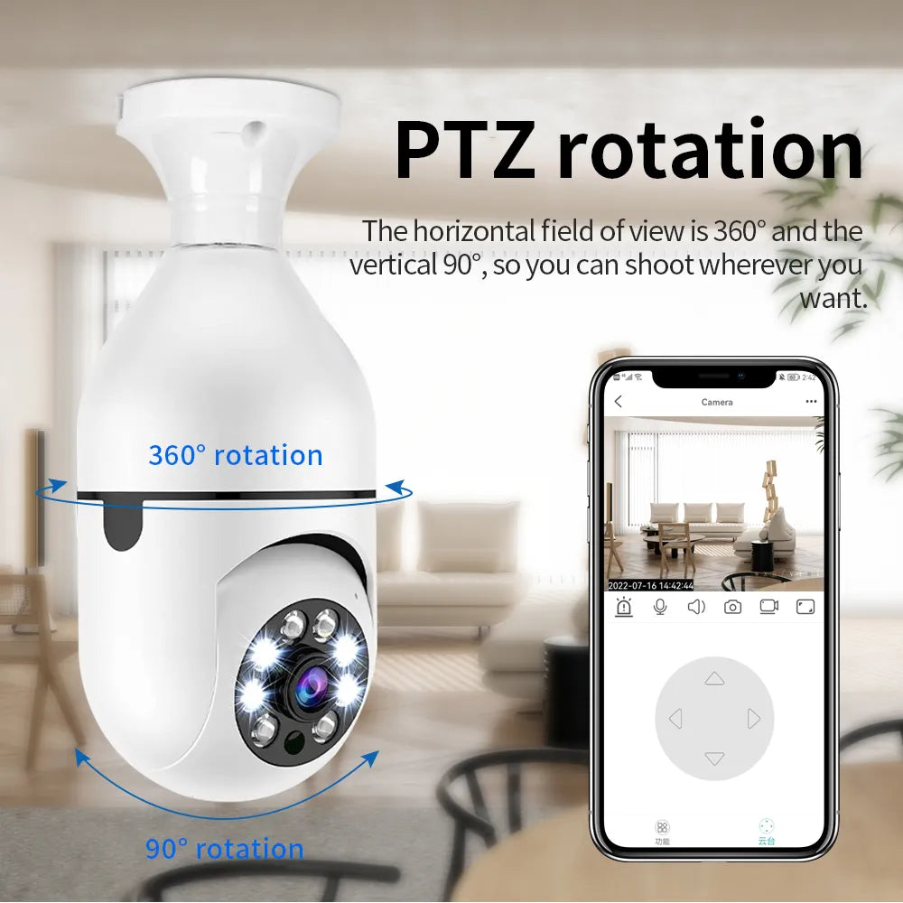 2HD 1080P 2.4G Wifi Wireless Security Camera, Night Vision 360 Degree Remote Operation Light Bulb Surveillance IP Camera