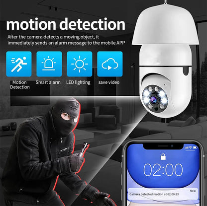 2HD 1080P 2.4G Wifi Wireless Security Camera, Night Vision 360 Degree Remote Operation Light Bulb Surveillance IP Camera