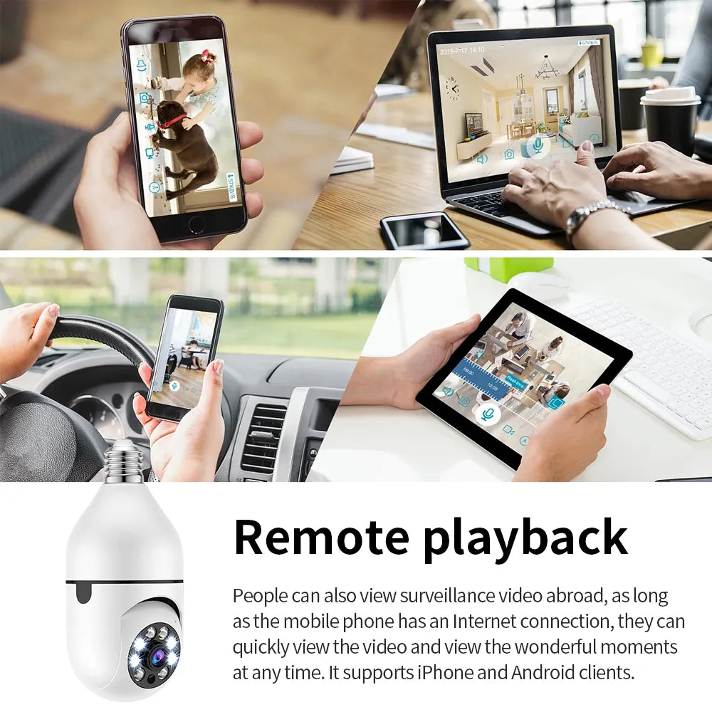 2HD 1080P 2.4G Wifi Wireless Security Camera, Night Vision 360 Degree Remote Operation Light Bulb Surveillance IP Camera