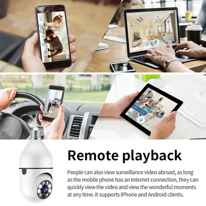 2HD 1080P 2.4G Wifi Wireless Security Camera, Night Vision 360 Degree Remote Operation Light Bulb Surveillance IP Camera